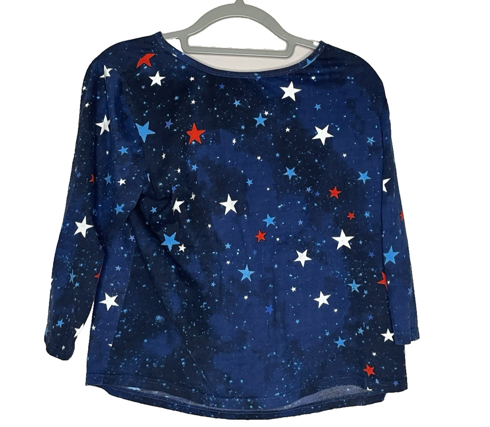Collections Etc Womens L Blue Star Print 3/4 Sleeve